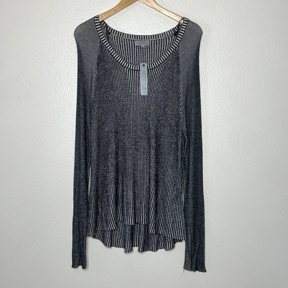 NWT Joseph A Long Sleeve Blouse 100%‎ Rayon sz Large Black/Silver